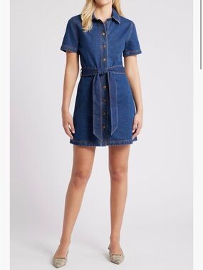 Steve Madden Jolene Denim Mini Shirt Dress - Washed Denim - Sz 2